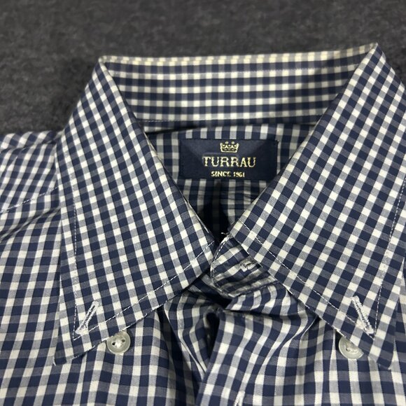 Turrau Mens Button Up Blue Gingham Shirt M India Made Vintage 100% Cotton - Picture 8 of 14
